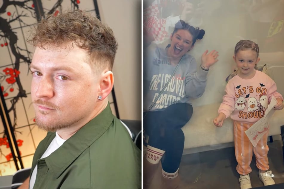 Nach dem Umstyling sieht der Kunde gleich ganz anders aus. Seine kleine Familie feiert den neuen Look.
