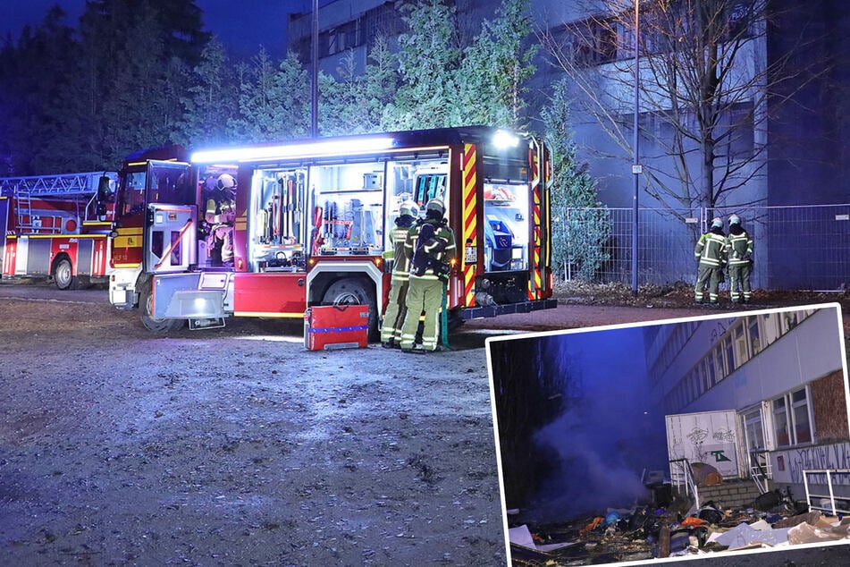 Dresden: Brand am Eingang und im Keller: Feuerwehr rückt zum ehemaligen Hotel "Visa" aus