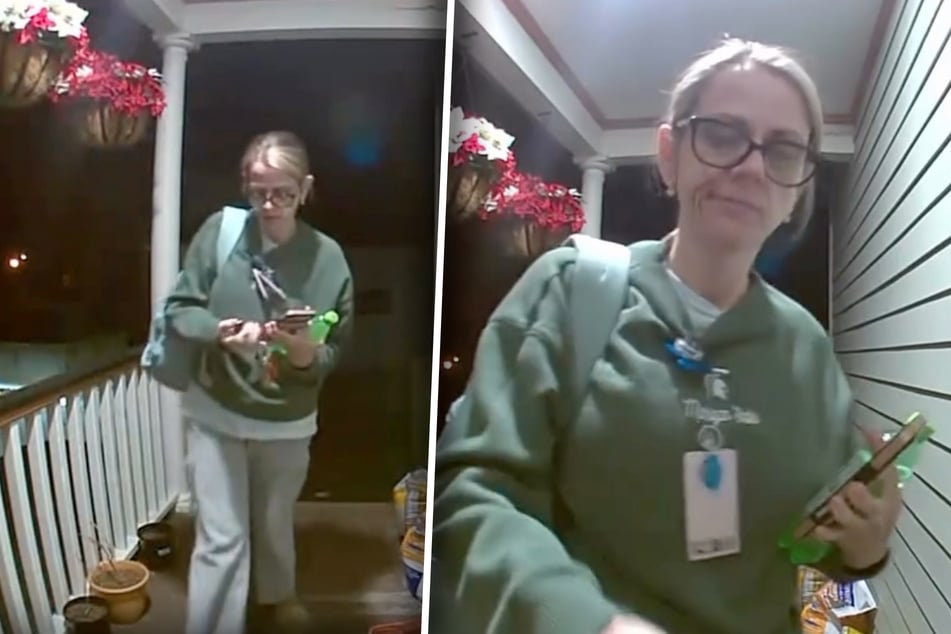 Anna Skinner (49) kommt in dem von ihrer Türkamera aufgenommenem Video praktisch im Schlaf nach Hause.