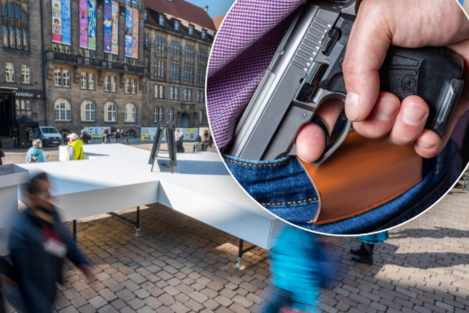 Chemnitz: Irre! Mann spielt am Rande des Chemnitzer Friedenstags mit Plastik-Pistole herum