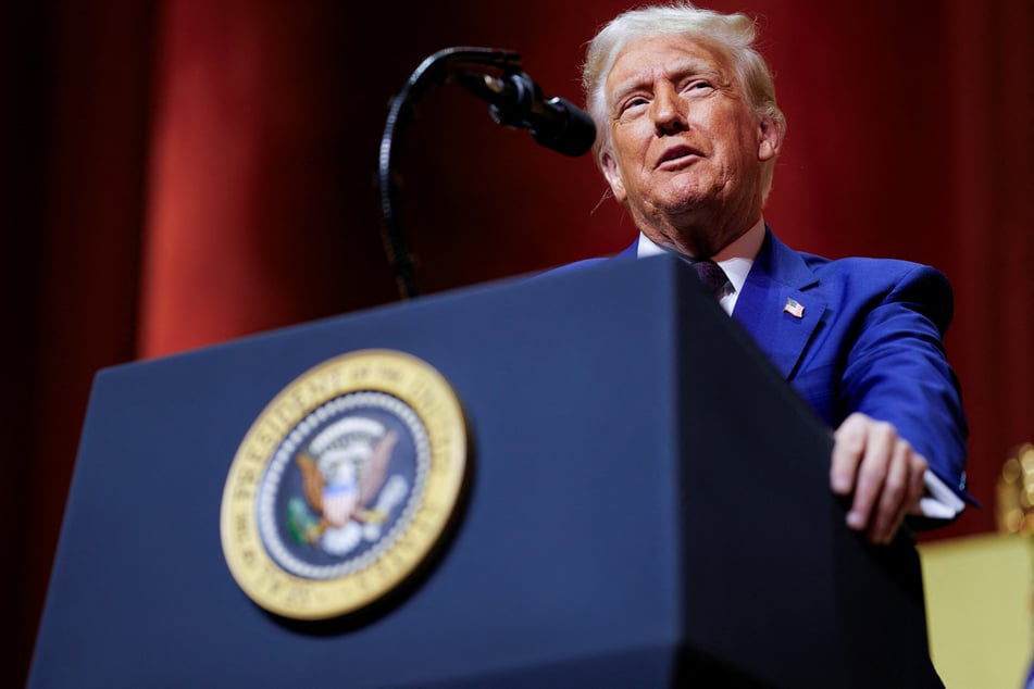 President Donald Trump addresses a Republican Governors Association dinner at the National Building Museum in Washington DC.