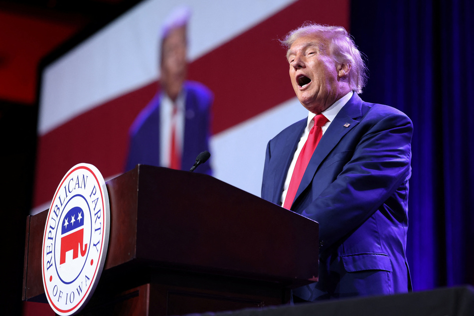 Former President and 2024 candidate Donald Trump speaks at the Republican Party of Iowa's Lincoln Day Dinner in Des Moines, Iowa.