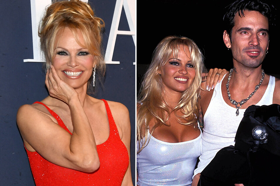 Pamela Anderson (l) discussed her romance with ex-husband Tommy Lee in her Netflix documentary, Pamela, A Love Story.