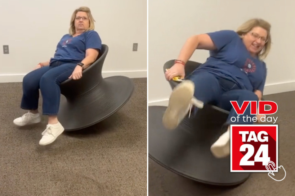 viral videos: Viral Video of the Day for October 5, 2023: Woman's Spun Chair ride goes hilariously wrong