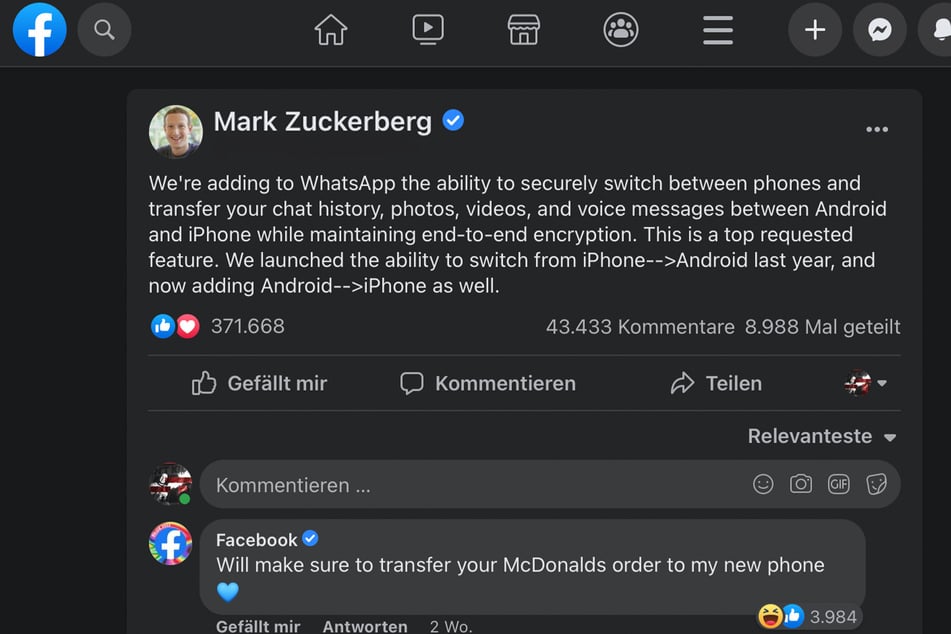 Mark Zuckerberg (38), Meta-Geschäftsführer und somit Chef von WhatsApp, kündigte die Neuerungen auf seinem sozialen Netzwerk Facebook an.