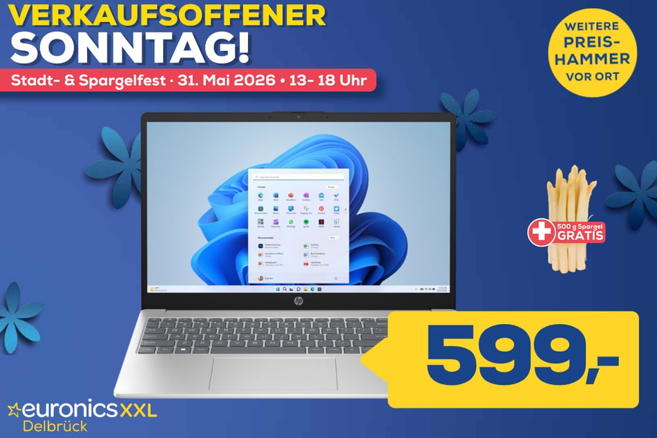 HP-Notebook 15-fc0554ng (CW9R2EA) für 599 Euro (500 Gramm Spargel gratis).
