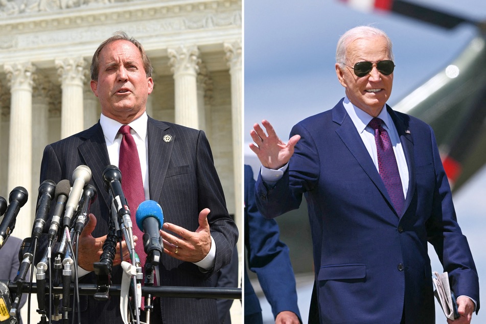 Texas Attorney General Ken Paxton (l.) and other Republicans are suing President Joe Biden (r.) over an immigration plan that he claims will keep families together.