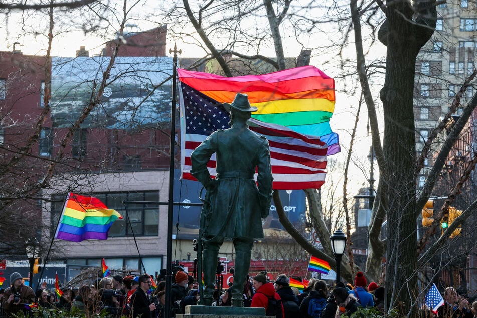 New Yorkers replaced the pride flag that was removed from the Stonewall National Monument in a defiant move against the Trump administration.