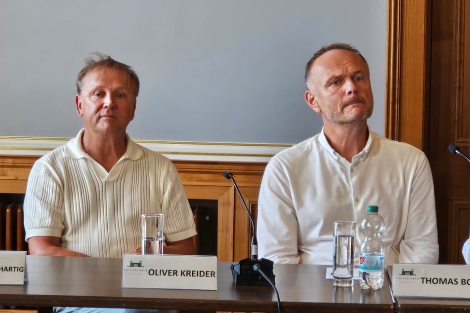 Oliver Kreider (60, l.) und Thomas Bohn (59) luden am Abend zu einer Podiumsveranstaltung ins Schloss, erklärten ihre Pläne.