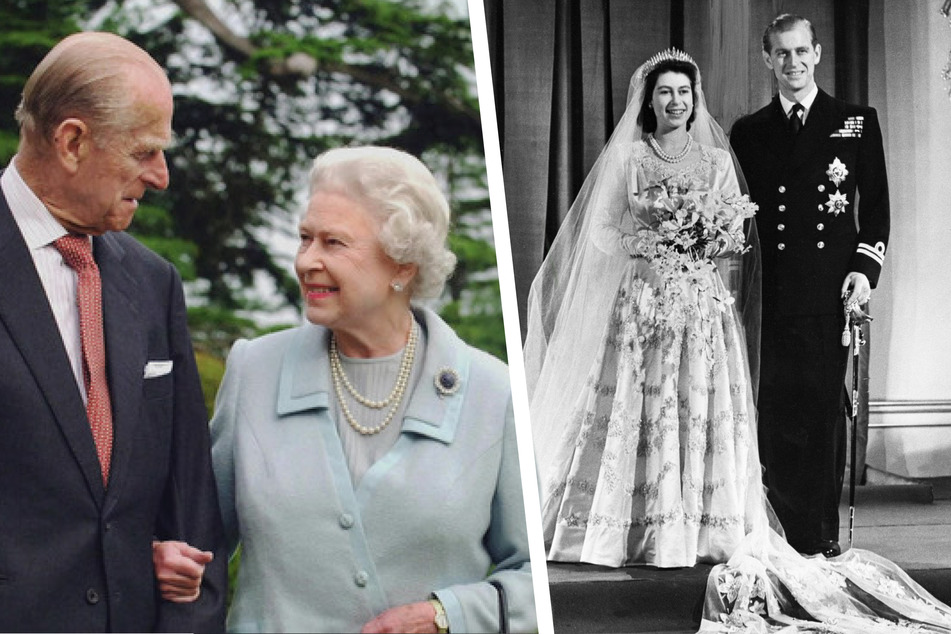 Der wohl schönste Tag in ihrem Leben (r.): Am 20. November 1947 heiratete die künftige Königin ihren Philip (†99). Das Hochzeitskleid stammte von dem Designer Norman Hartnell (†77).