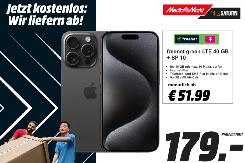 Apple iPhone 15 Pro 5G für 179 Euro im Tarif.