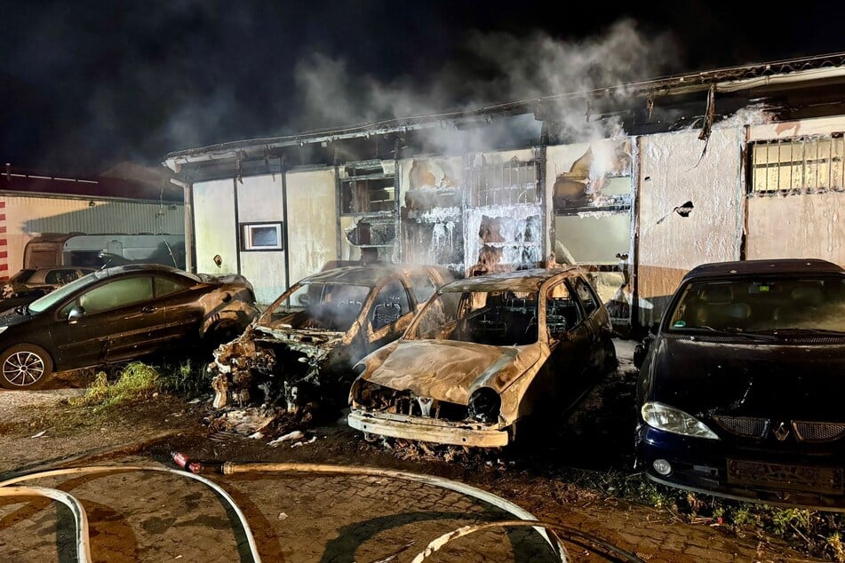 Die Autos wurden vollständig ein Raub der Flammen.