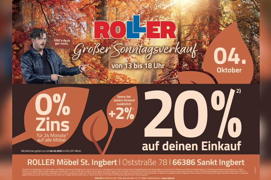 Der verkaufsoffene Sonntag (4.10.) bei ROLLER in St. Ingbert steigt von 13 bis 18 Uhr.