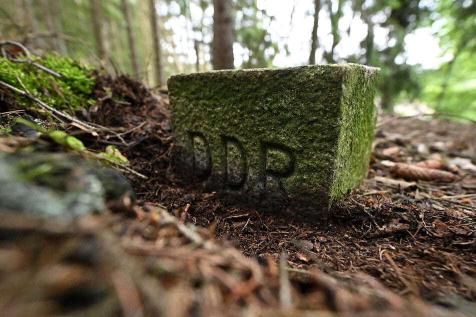 Ein Grenzstein mit der Inschrift „DDR“ am Grünen Band auf der früheren innerdeutschen Grenze. (Archivbild)
