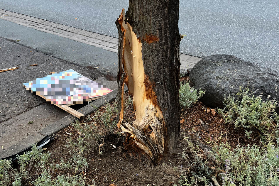 Bevor er in die parkenden Autos gekracht war, hatte der BMW noch einen Baum geschrammt.