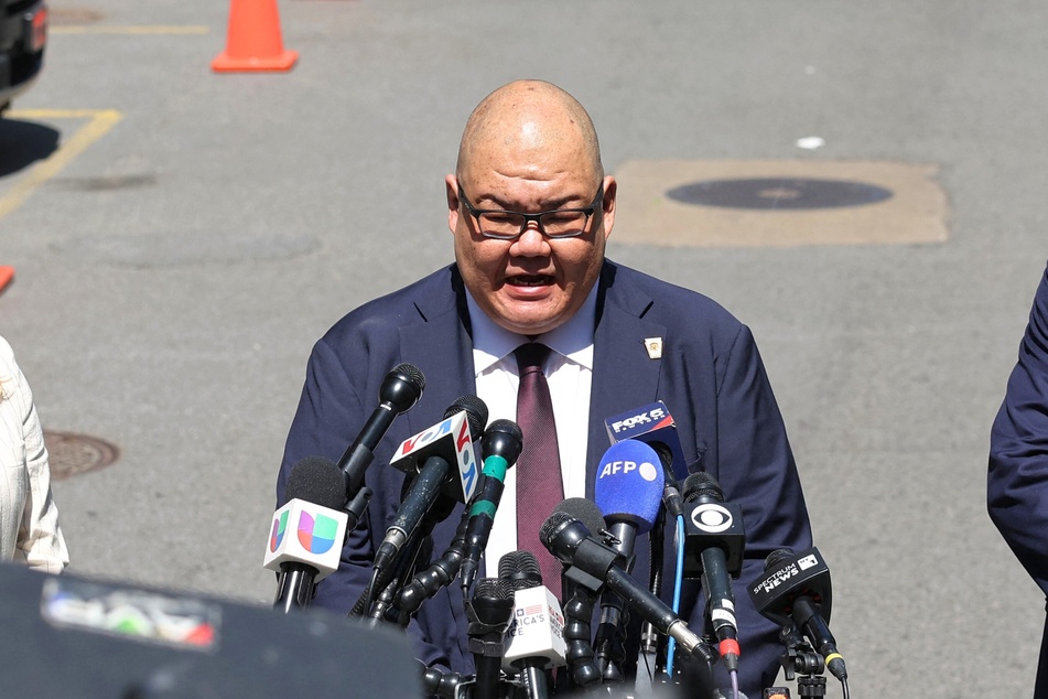 Trump campaign spokesman Steven Cheung speaks at a press conference outside the former president's hush money trial in New York City on May 28, 2024.