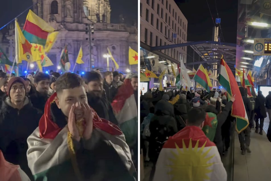 Mit Fahnen und lauten Rufen liefen verärgerte Kurden durch die Dresdner City.