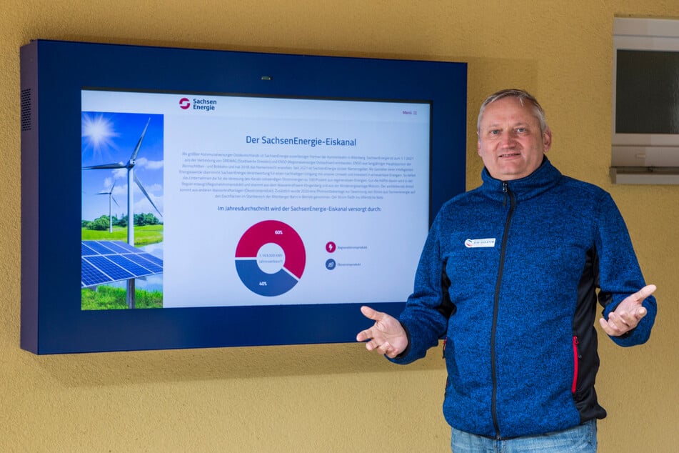 Auch auf der Bobbahn Altenberg gibt es eine große Solaranlage. Bahn-Chef Jens Morgenstern (55) kann auf einem Display ablesen, wie viele Stromerträge aktuell bei ihm am Eiskanal erzielt werden.