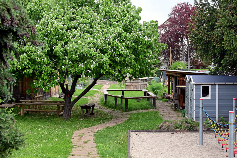 Im Garten der Sieger-Kita steht auch ein Hasenstall.