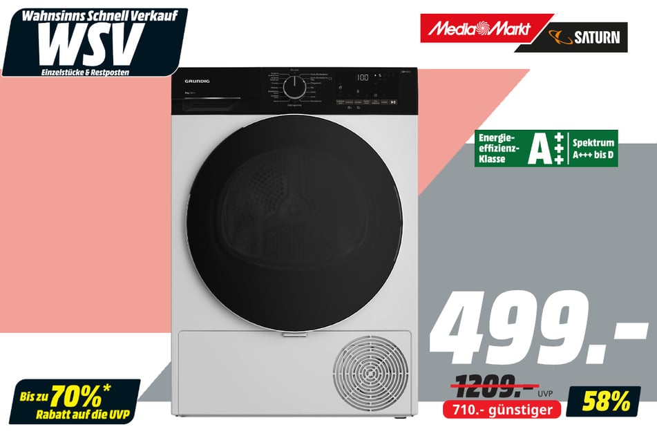 Grundig-Trockner für 499 statt 1.209 Euro.