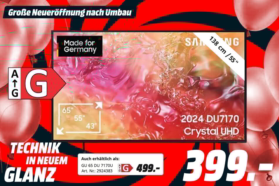 55-Zoll Samsung-Fernseher GU55DU7170U für 399 Euro.