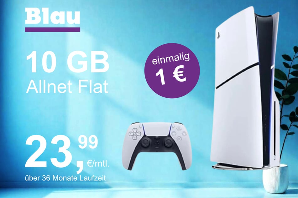 Die PS5 Digital Slim Edition im Blau Allnet S inkl. 10 GB für einmalig nur 1 Euro.