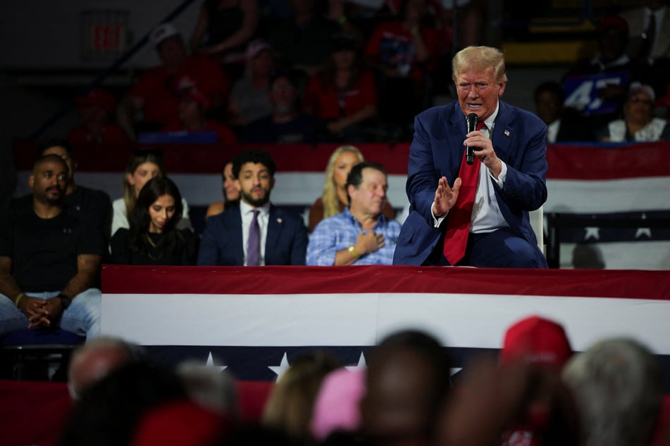 Donald Trump speaks during his campaign town hall in Flint, Michigan.