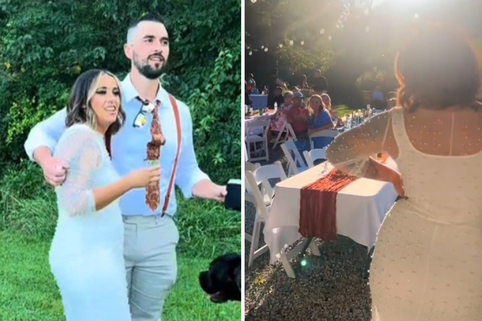Bräutigam Tyler (33) schaute verwirrt zu den Gästen, während er seine Braut Caitlin McInnis (30) in den Arm nahm. Warum schrien sie ihn an?