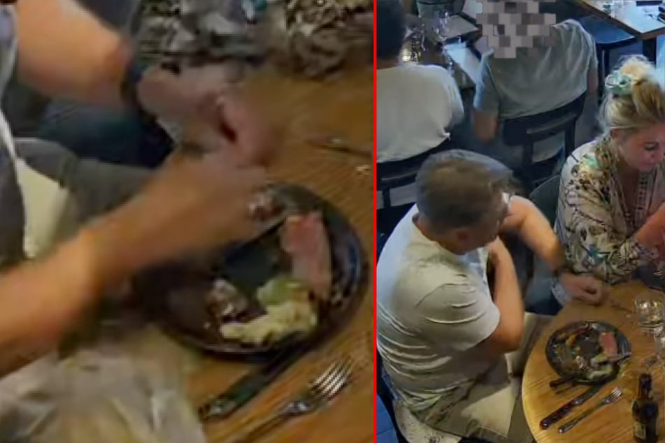 Die Überwachungskamera filmte, wie ein Restaurant-Gast sich Haare ausriss und diese heimlich auf seinem Teller platzierte.