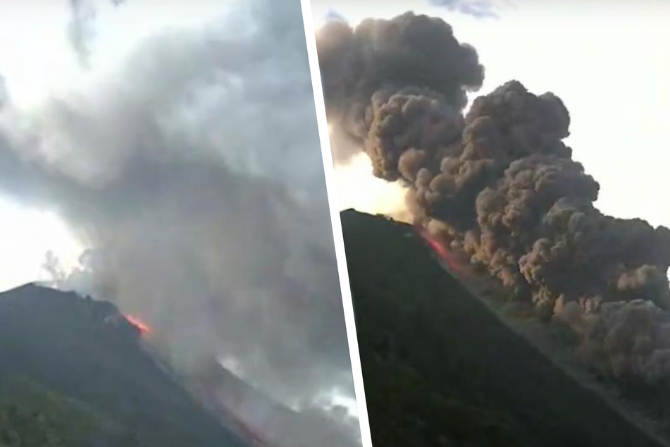 Nach dem Vulkan-Ausbruch stieg Rauch dutzende Meter in den Himmel.