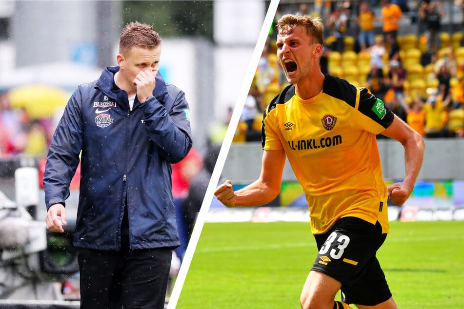 Während der FC Erzgebirge Aue um Coach Aleksey Shpilevski (33, l.) als Tabellenletzter Boden gutmachen muss, hat sich Dynamo Dresden um Stürmer Christoph Daferner (23) ein Polster erarbeitet.