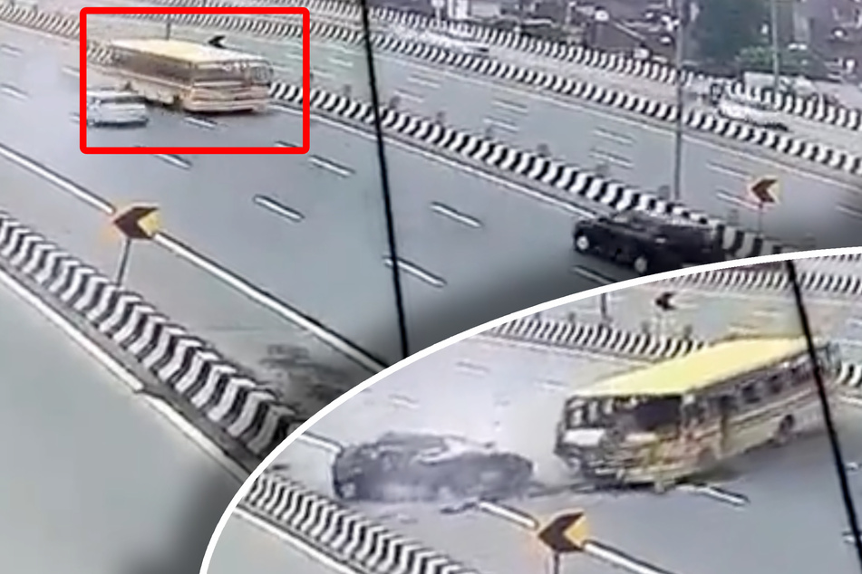 Geisterfahrer: Schulbus rast in Geländewagen: Kamera filmt den Todescrash