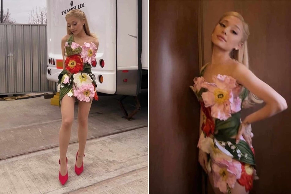 Ariana Grande pops off in Wicked poppy dress - but is it a ripoff of Taylor Swift?