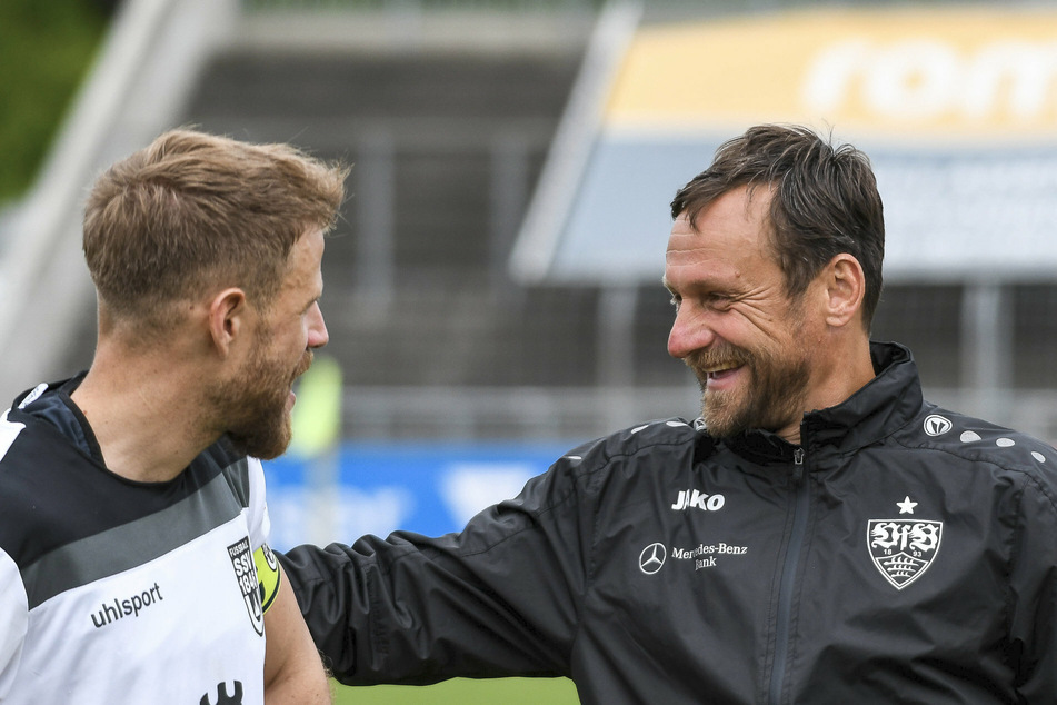 Johannes Reichert von SSV Ulm (31, l.) und Heiko Gerber (50, r.) nach einem Spiel.