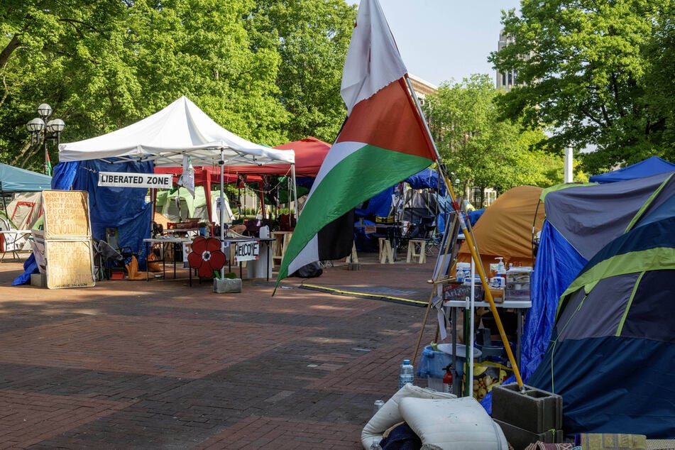 A Gaza solidarity encampment is pictured by students at the University of Michigan on May 20, 2024, before a violent raid by university police.