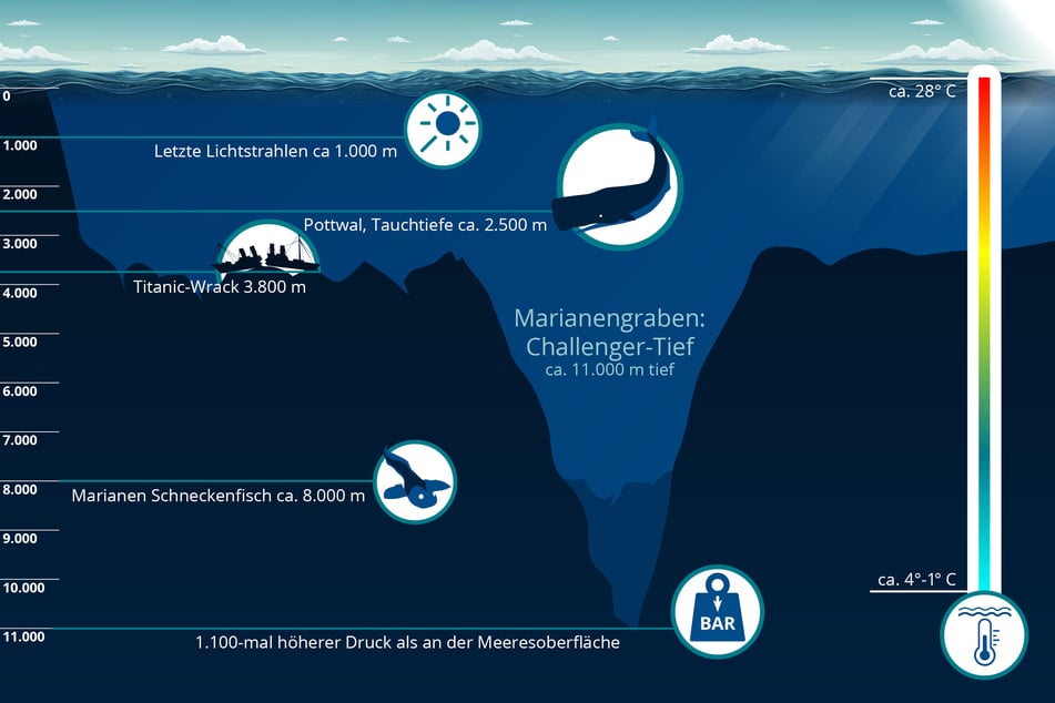 Am tiefsten Punkt der Erde und in dessen Nähe erschweren extreme Bedingungen das Leben.