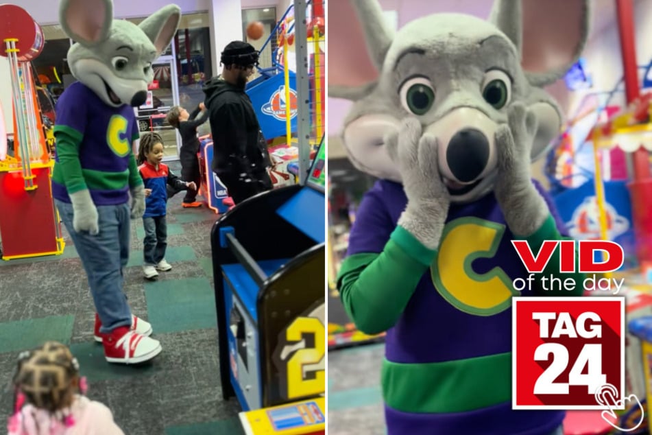 This Chuck E. Cheese mascot did not see this little girl and ended up kicking her on accident!