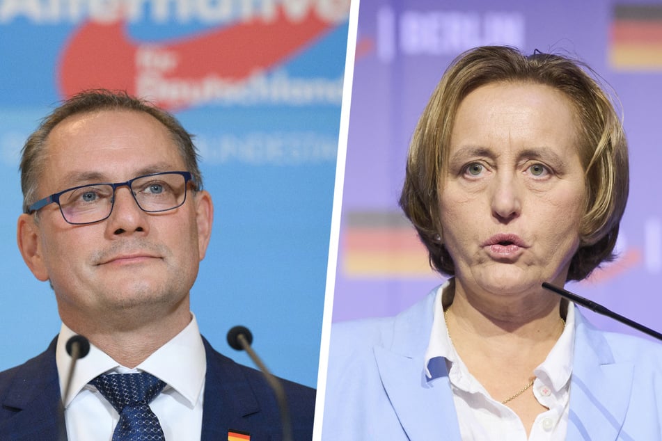 Aufgrund des schlechten Wetters mussten AfD-Chef Tino Chrupalla (49, l.) und Beatrix von Storch (53) die Vereidigung des US-Präsidenten Donald Trump über die Leinwand sehen.