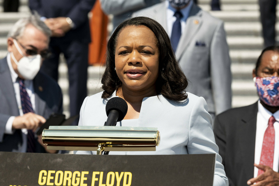 June 2020: Kristen Clarke speaks at a press conference ahead of a vote on the George Floyd Justice in Policing Act.