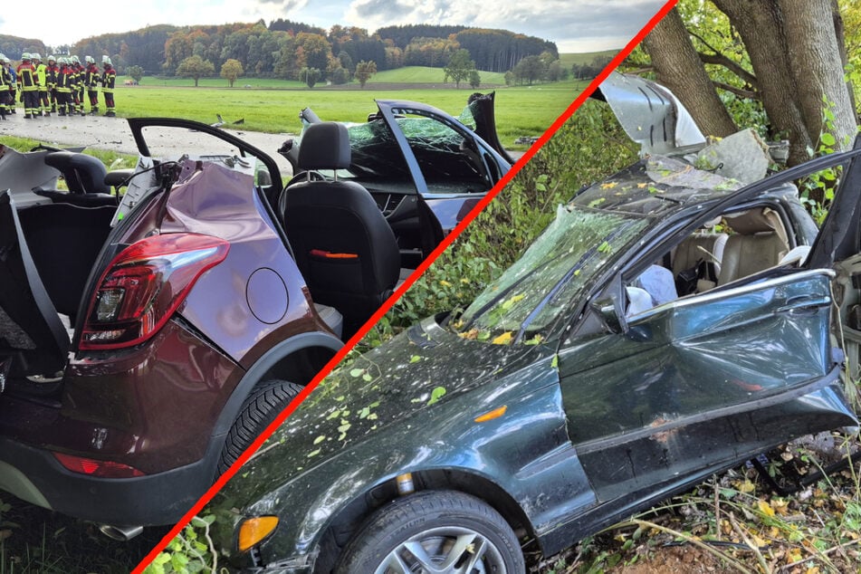 Rentner in Opel übersieht BMW: Auto schleudert gegen Baum und reißt in zwei Teile
