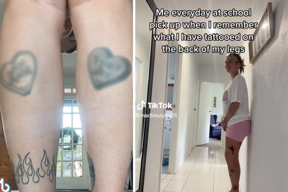 Tattooed mom faces awkward school pickups thanks to cursing leg ink