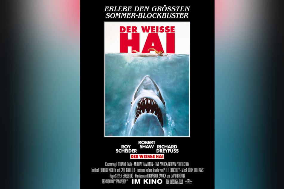 Das historische Filmplakat - der riesige Hai hat Futter entdeckt.