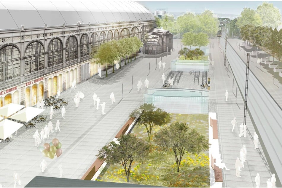 Die Visualisierung zeigt hübsche Grünflächen, sanierte Brunnen und neue Radbügel.