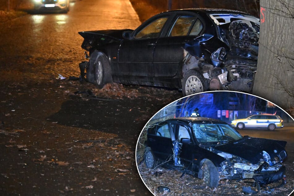 Auto kracht in Leipzig gegen Baum: Fahrer samt Kennzeichen verschwunden - Straße gesperrt