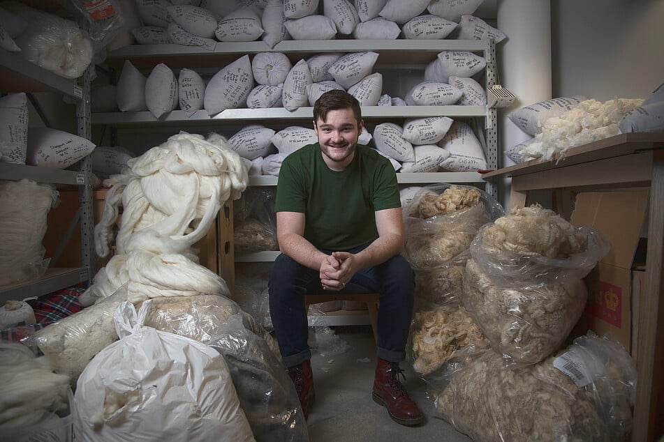 Logan Williams, surrounded by woolly goodness.