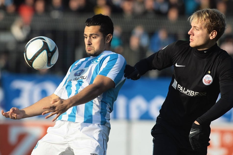 Ben Zolinski (heute 33, r.) war lange Jugendspieler in Rostock, gab auch sein Drittliga-Debüt für Hansa. (Archivbild aus 2012)