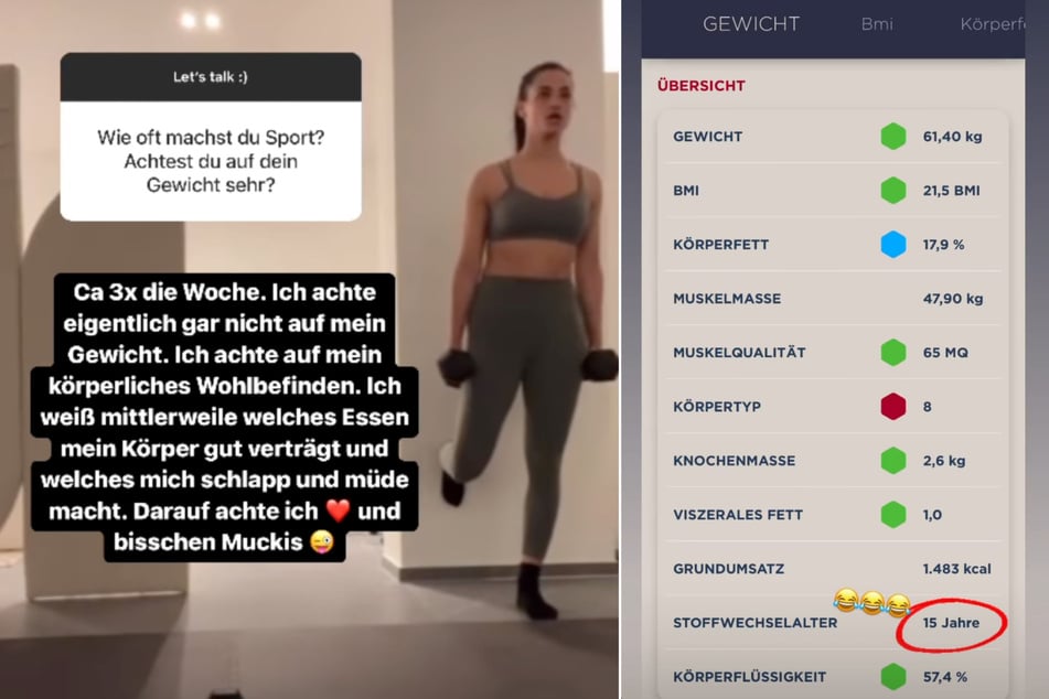 Amira teilt bei Instagram die Ergebnisse ihrer Körperanalyse.