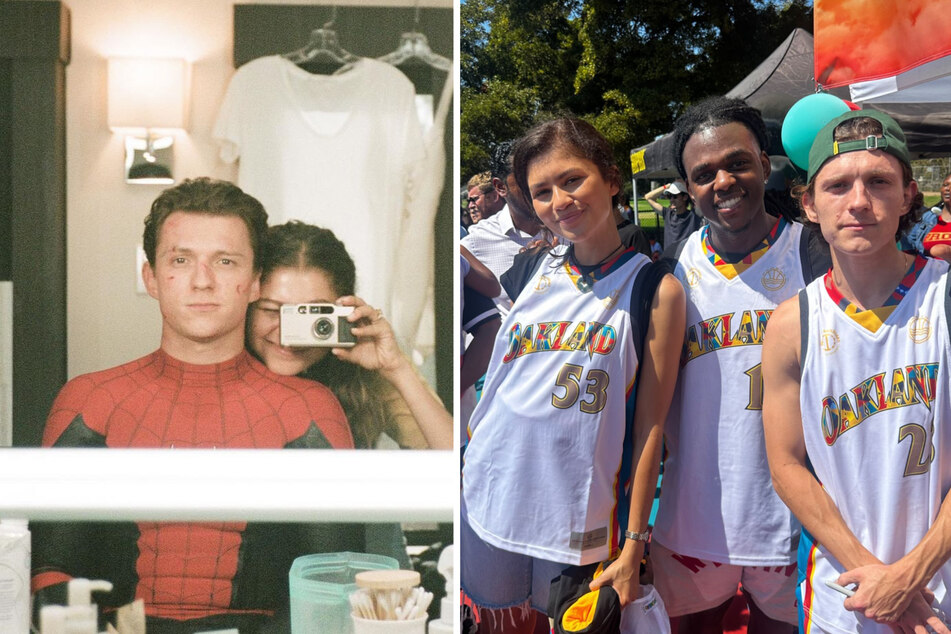 Tom Holland (r.) and Zendaya teamed up for a charity basketball event in Oakland on Saturday.