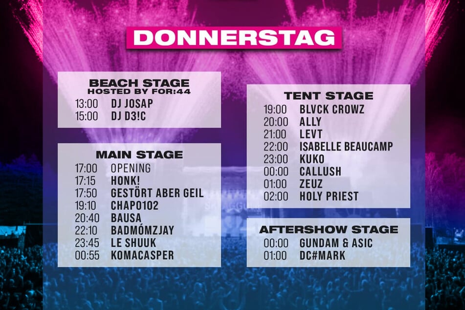 Der komplette Timetable für am Donnerstag (24.7.).