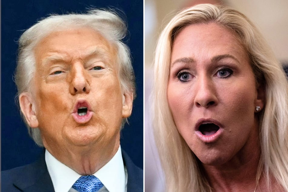 Marjorie Taylor Greene (r.) recently responded after the White House accused her of trying to set up an embarrassing moment for President Donald Trump (l.)